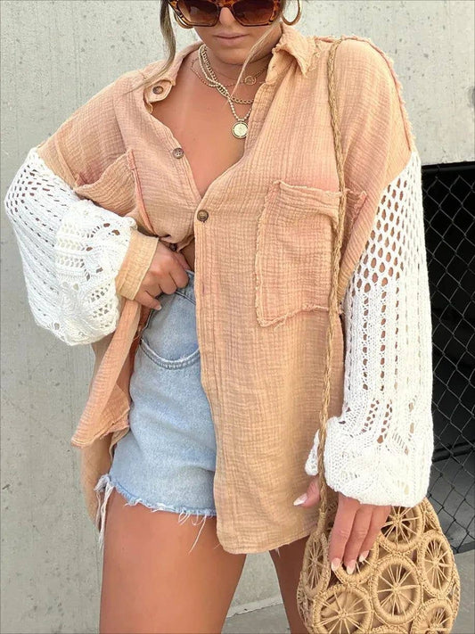 Miss Sparkling - Crochet button down top