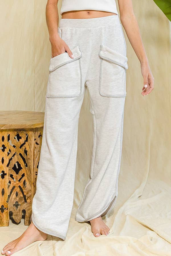 Patched Flap Pockets Comfy Wide-leg Pants