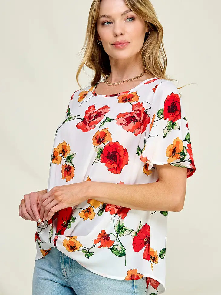 Flower Print Woven Top