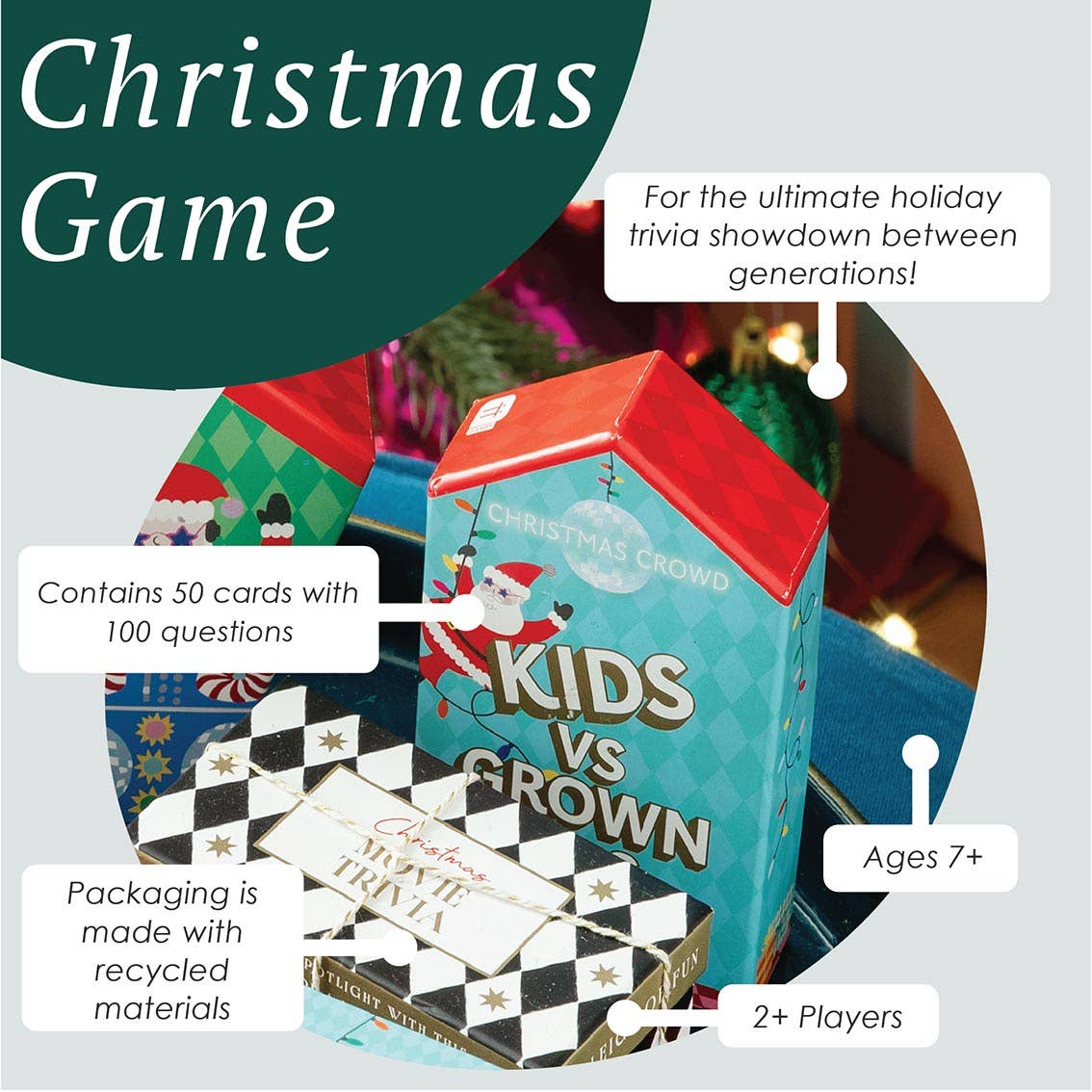 Talking Tables USA - Home, Birthday, Games & Seasonal Decor - Santa Kids vs Grown Ups Family Game - 8 Pack Display | Christmas Game |