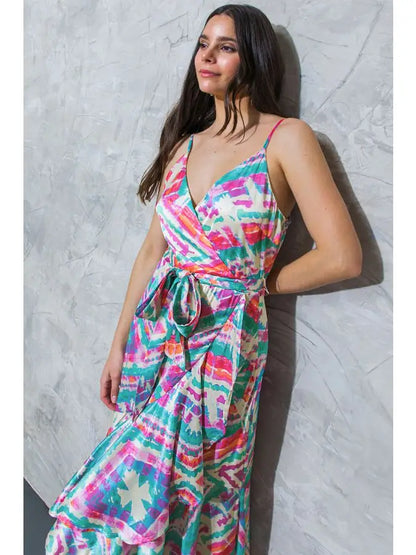 Printed Satin Maxi Dress