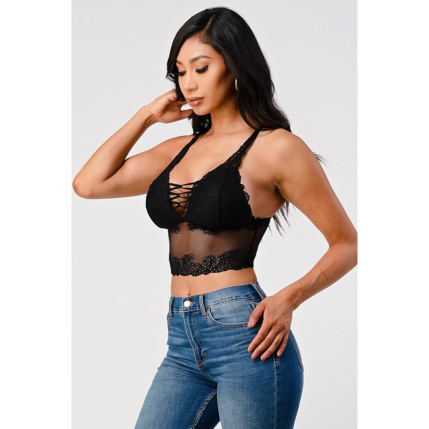 Lace-Up Crop Lace Bralette