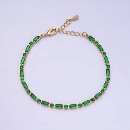 Dainty Gold Filled Emerald Green Baguette CZ Tennis Bracelet