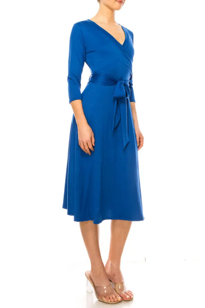 Women's Solid Wrap Dress with V-Neck Line