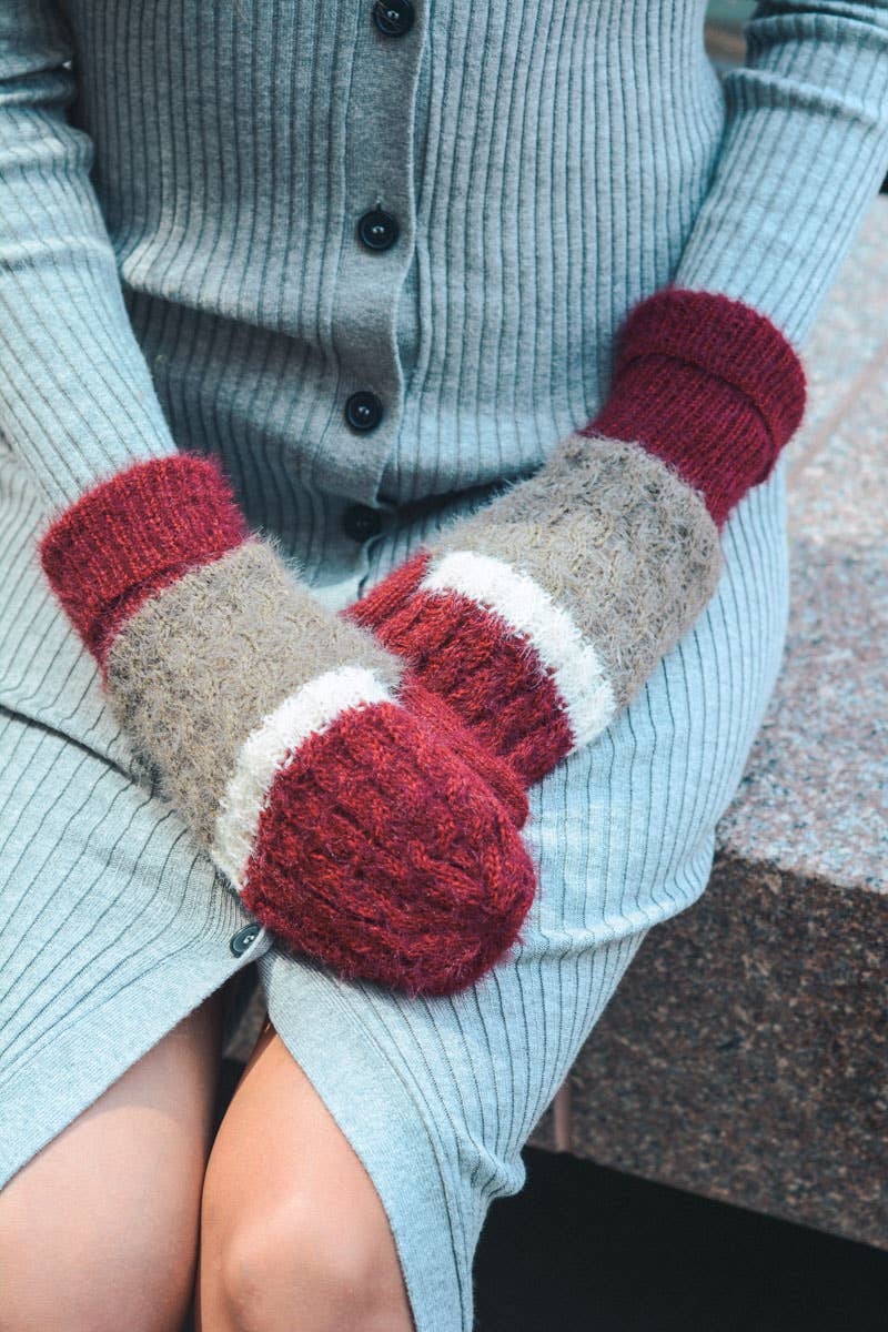 Ultra Soft Faux Mohair Wide Stripe Mitten