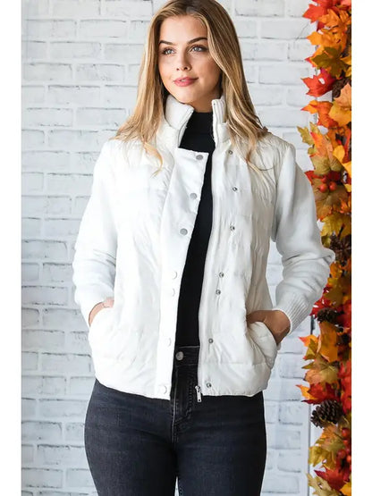 Duck Down Puffer Jacket with Knit Sleeves