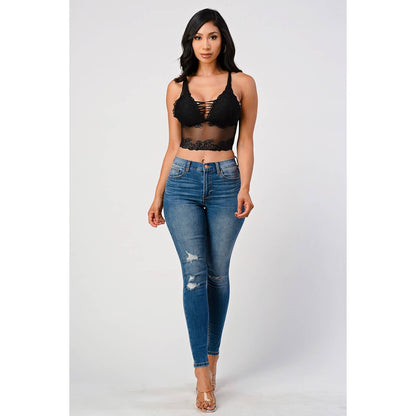 Lace-Up Crop Lace Bralette