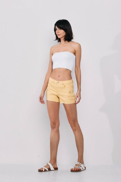 SneakPeek - Mid Rise Basic Shorts in Banana Yellow