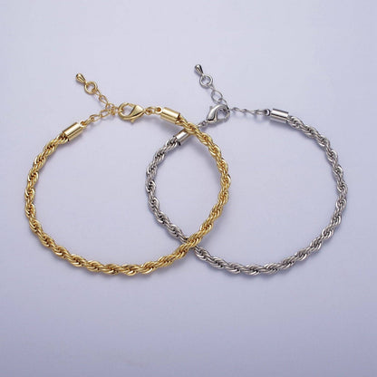 Gold Twisted Rope Chain Bracelet 7", 3.7mm Gold Filled