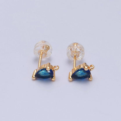 Mini Tear Drop Stud Earring CZ Stone with Open Link for Charm 16K Gold Filled