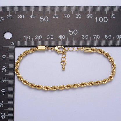 Gold Twisted Rope Chain Bracelet 7", 3.7mm Gold Filled