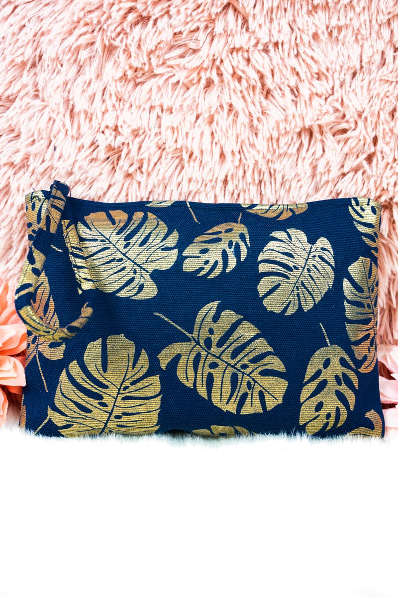 Gold Palms Wristlet Pouch