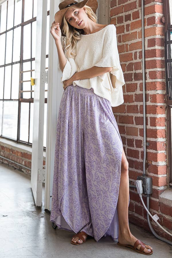 Floral Print Split Front Leg Pants