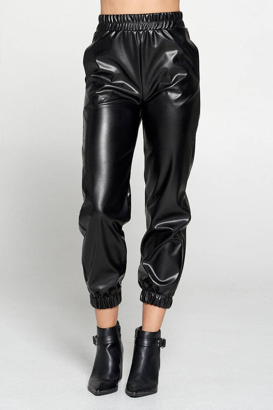 Renee C. - Made in USA Black Faux Stretch Leather Pants with Pockets