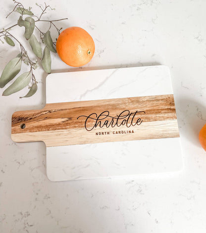 Saved by Grace Co. - Custom Marble and Acacia Wood Serving / Charcuterie Board