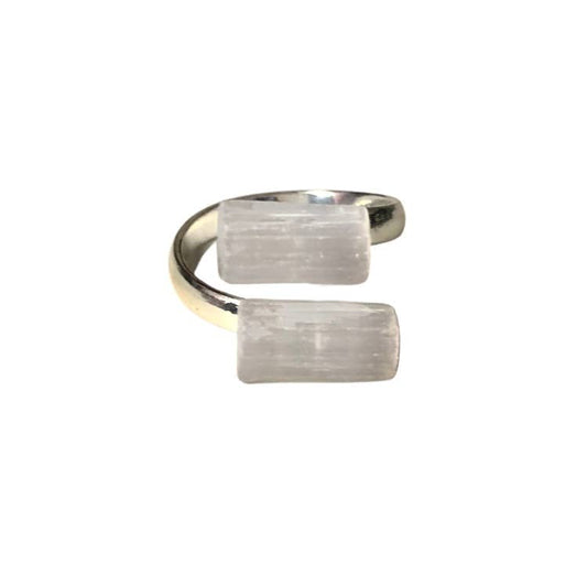 Moon Child - Selenite Silver Plated Adjustable Wrap Ring