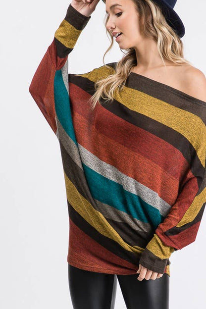 Multi Color Stripe Print Top with One Shoulder