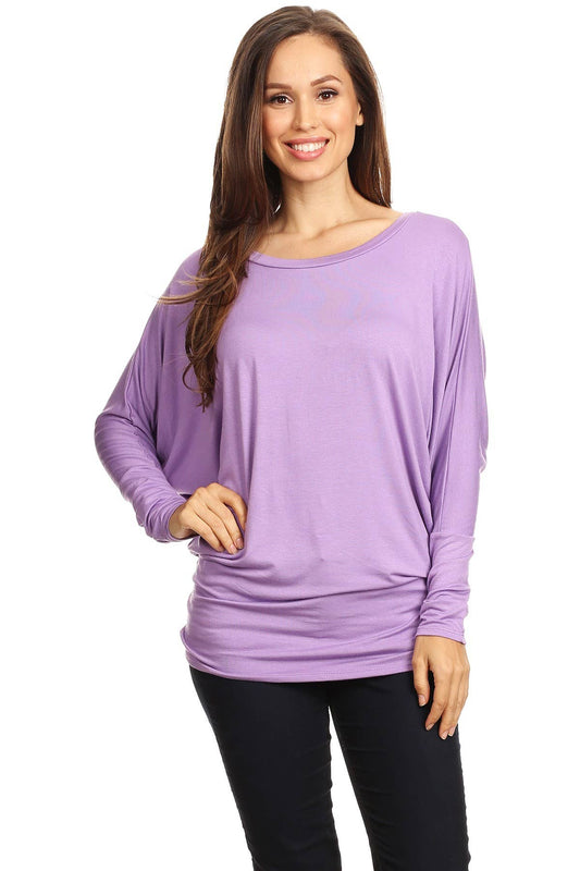 Women's Casual Solid Knit Dolman Tunic Top