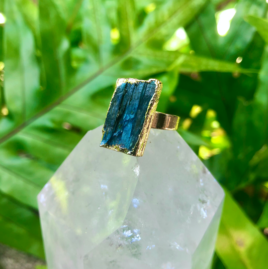 Moon Child - Kyanite Rough Gemstone Ring With Gold