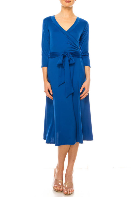 Women's Solid Wrap Dress with V-Neck Line