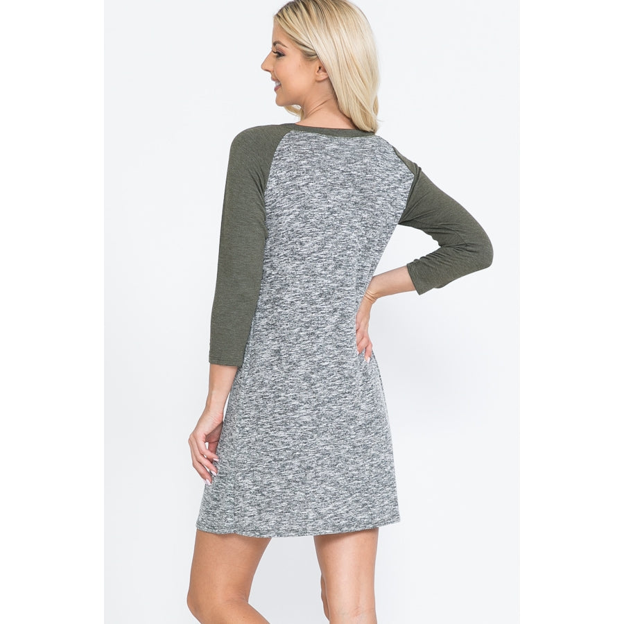 Raglan 3/4 Sleeve A-Line MIni Dress