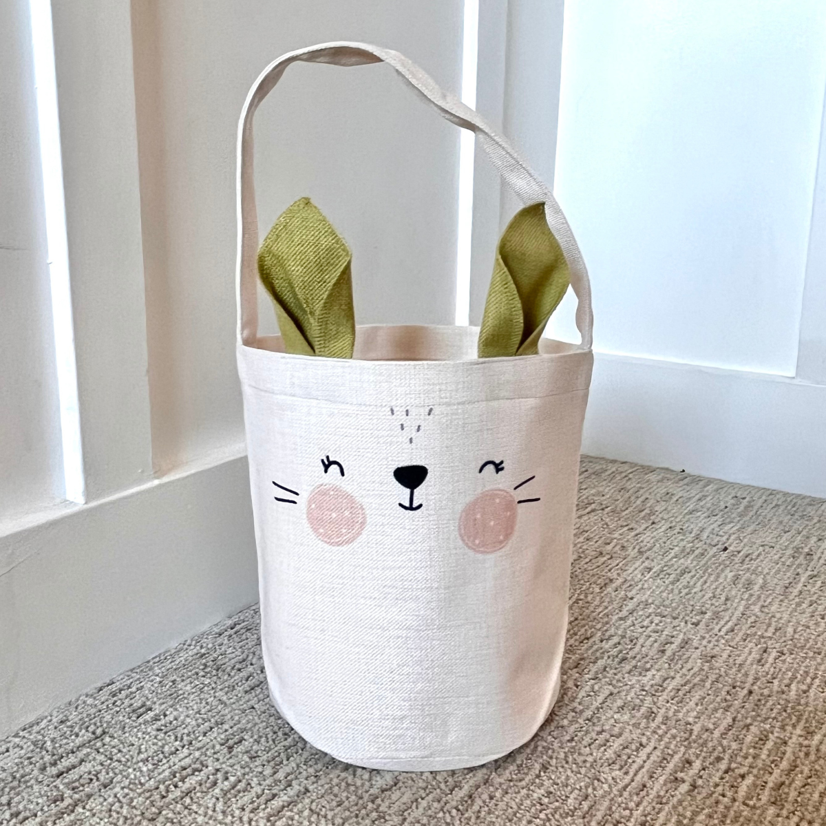 Ivory Homestead - Printed Face-- Bunny Ears Linen Easter Basket