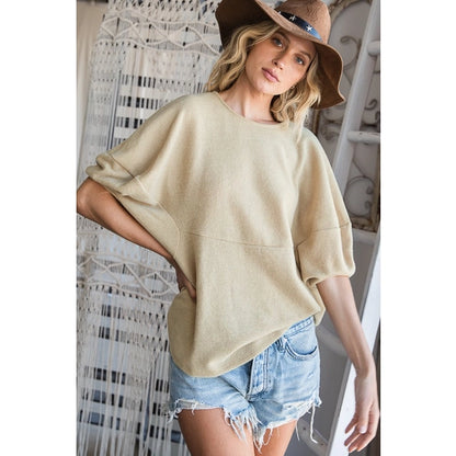 Bucketlist - Short Puff Sleeves Soft Brushed Top