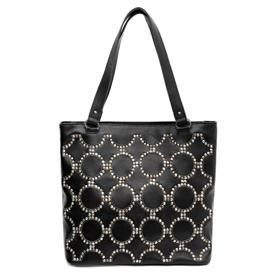 Real Leather Studs Collection Dual Sided Concealed Carry Tote