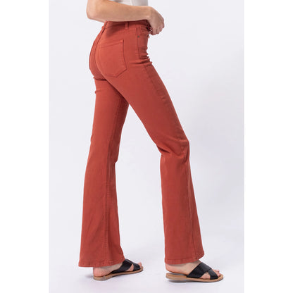 SneakPeek - High Rise Rust Red Solid Slim Bootcut Jeans