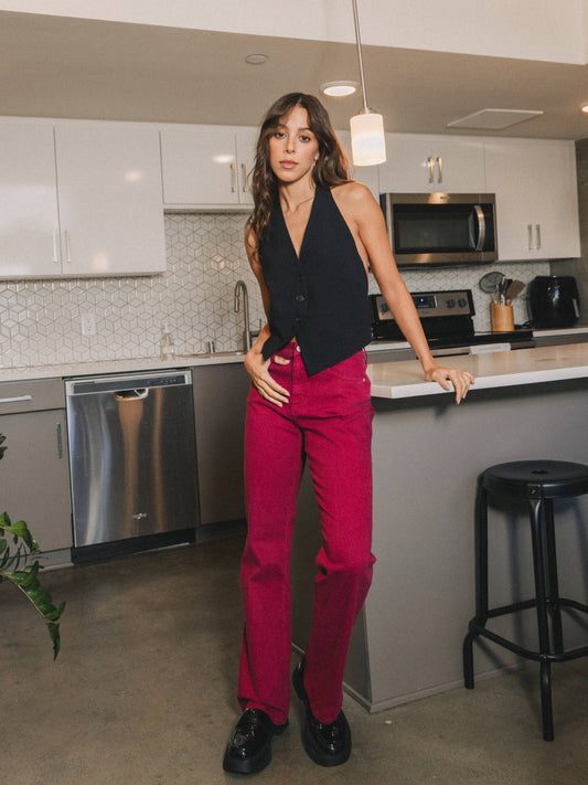High Rise Solid Slim Bootcut in Cabernet
