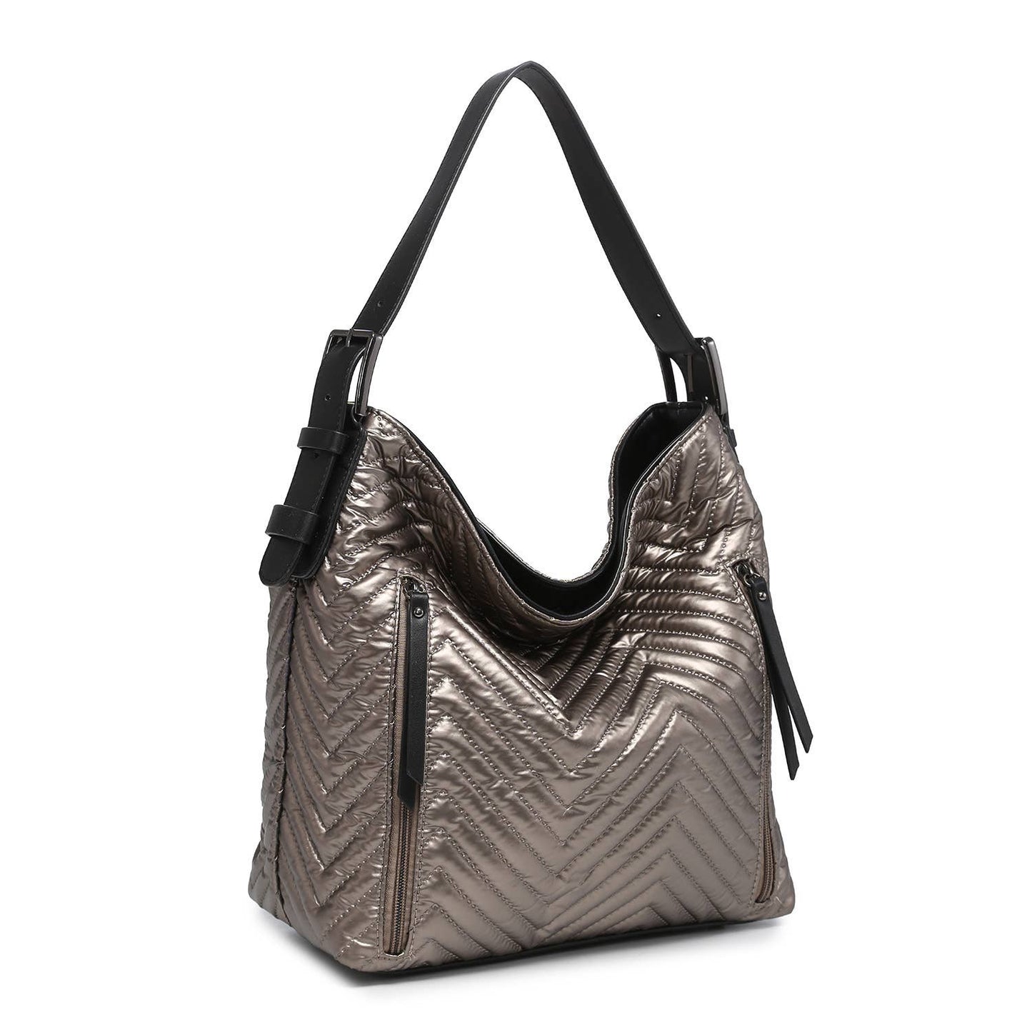 Alexa Chevron/Nylon 2-in-1 Hobo Bag: Champagne