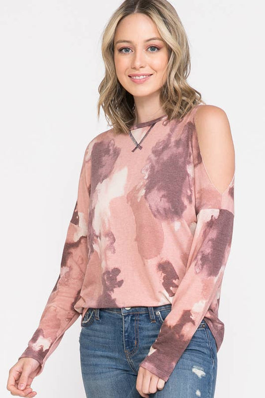 Tie Dye Cold Shoulder Sweatshirt