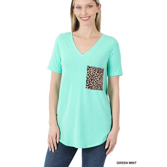 Mint Leopard Print Pocket Top