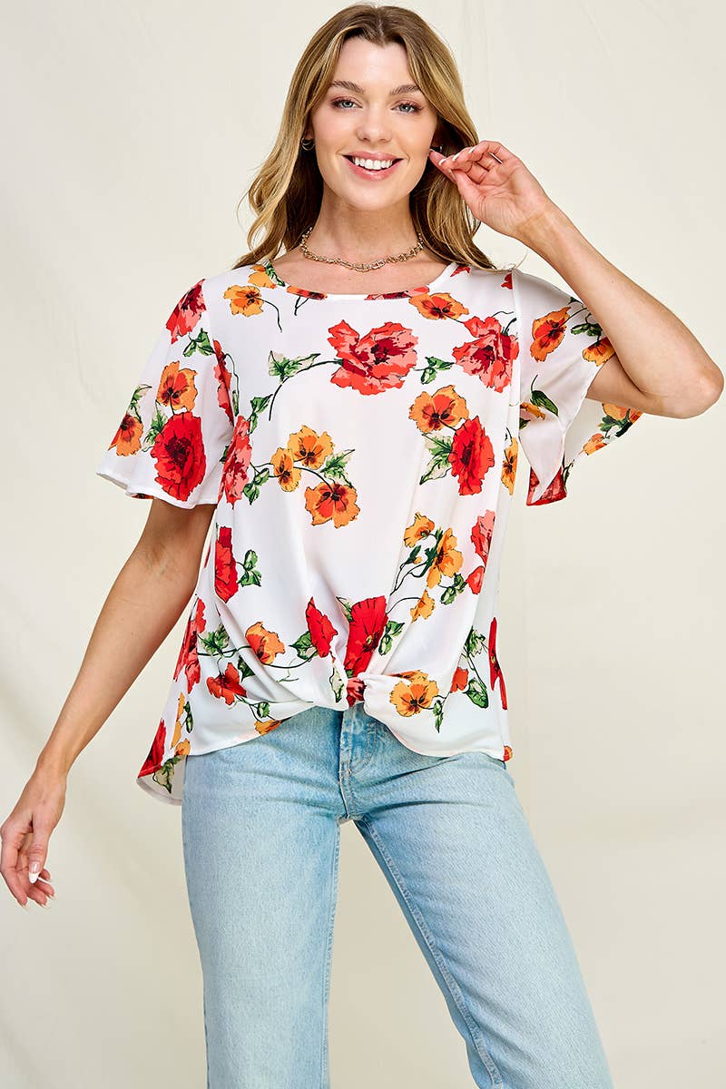 Flower Print Woven Top