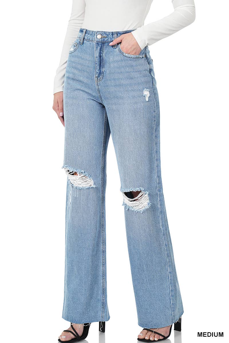 Medium High-Rise Straight Leg Denim Jeans