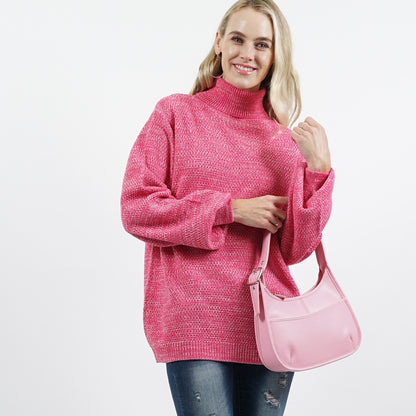 Pink PU Leather Hobo Bag