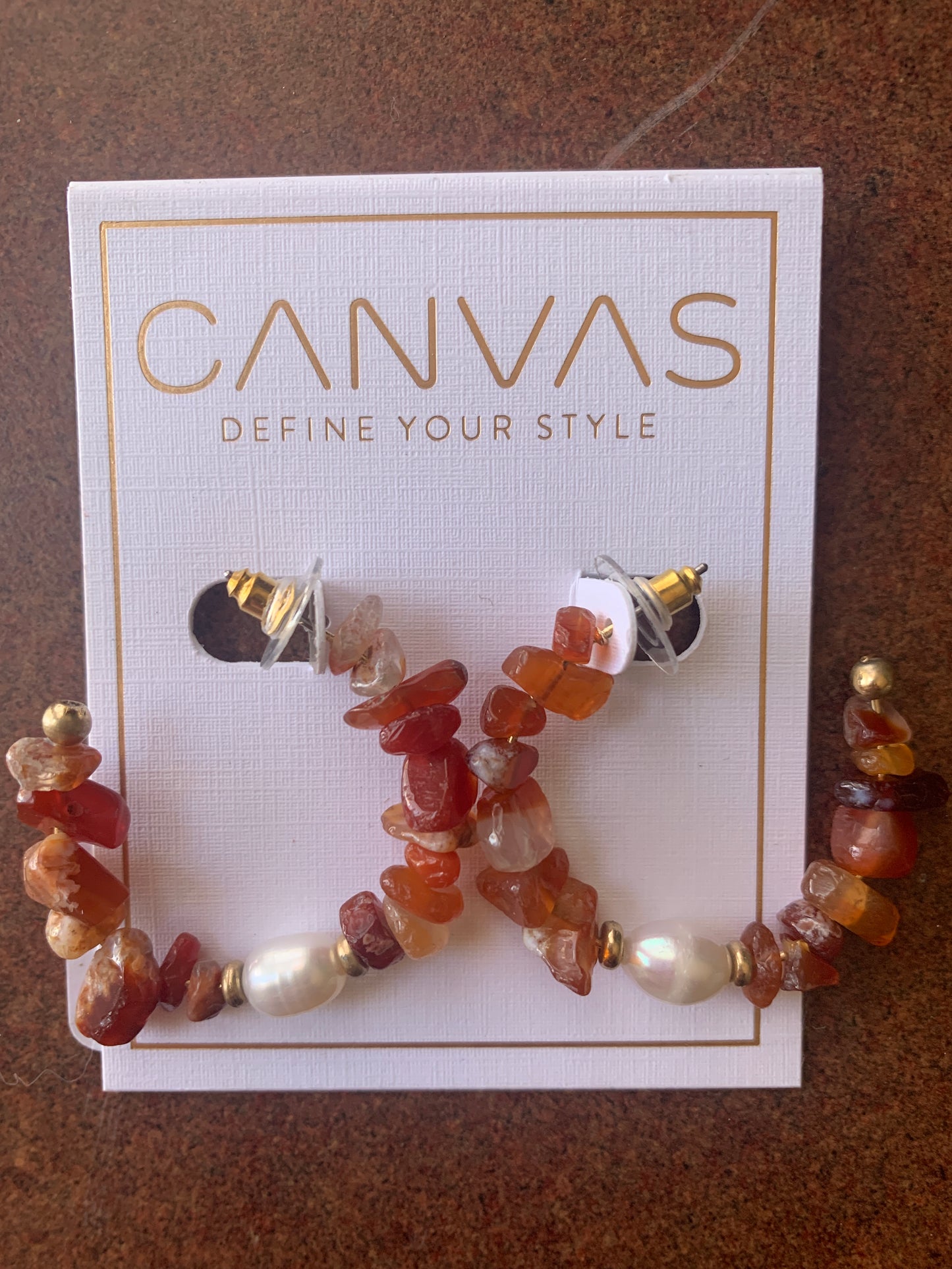 Lulu Pearl and Rusty Red Carnelian Chip Hoop Earrings