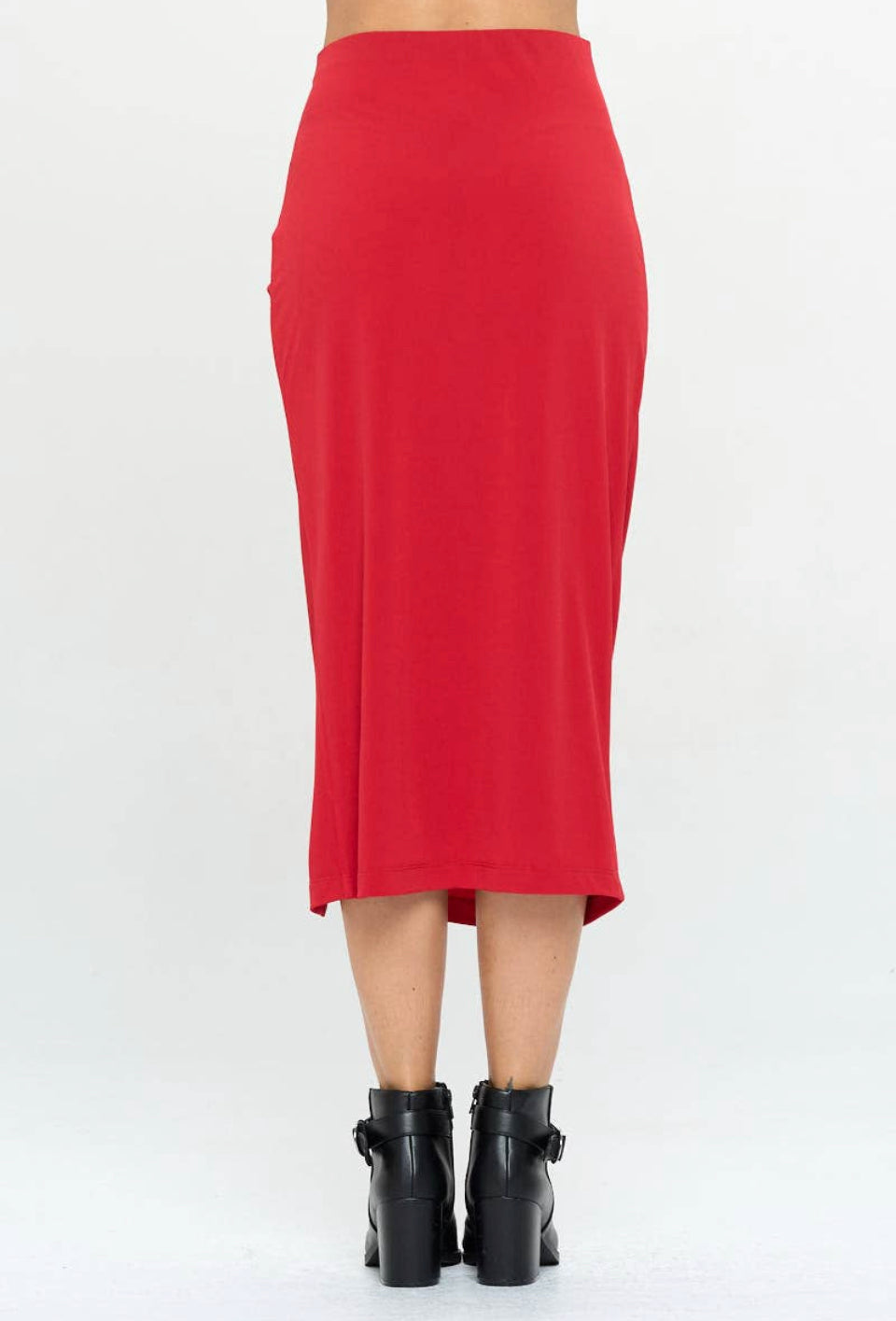 Red Midi Skirt with Front Knot and Slit