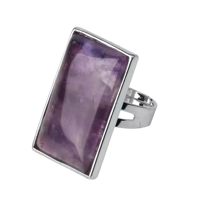 Amethyst Large Flat Gemstone Adjustable Ring