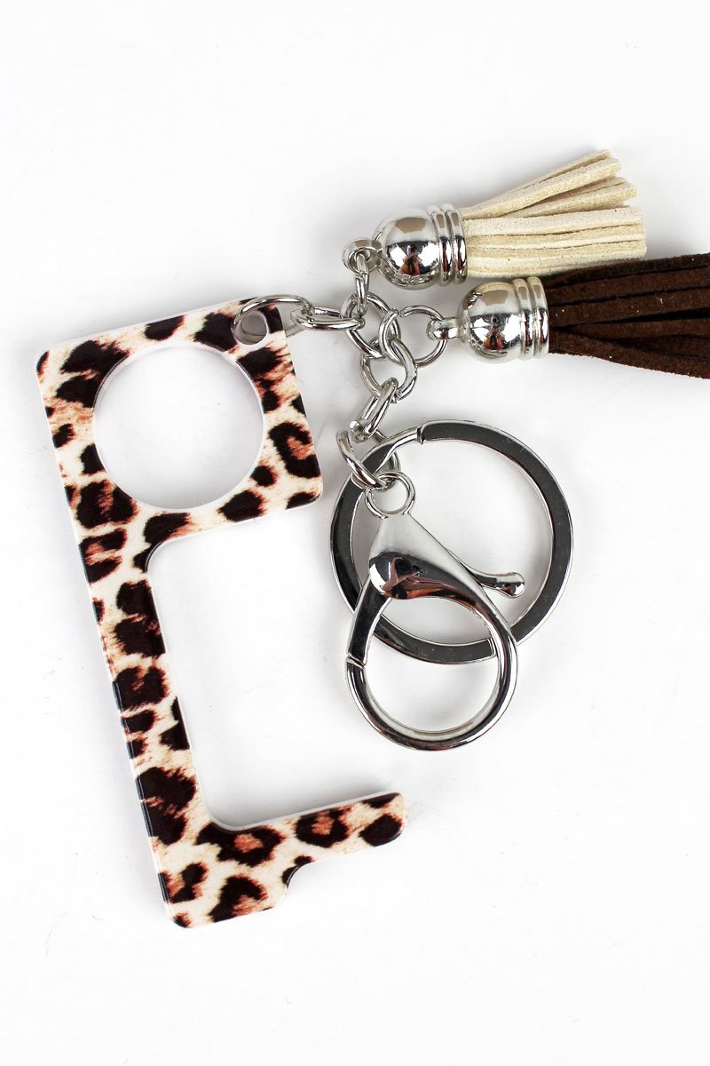 Leopard No Touch Stylus Tassel Keychain