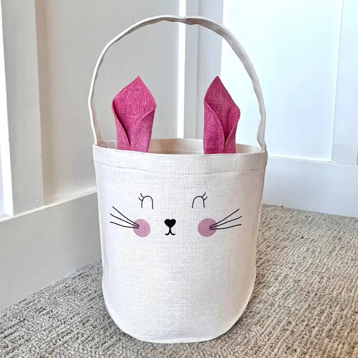 Ivory Homestead - Printed Face-- Bunny Ears Linen Easter Basket