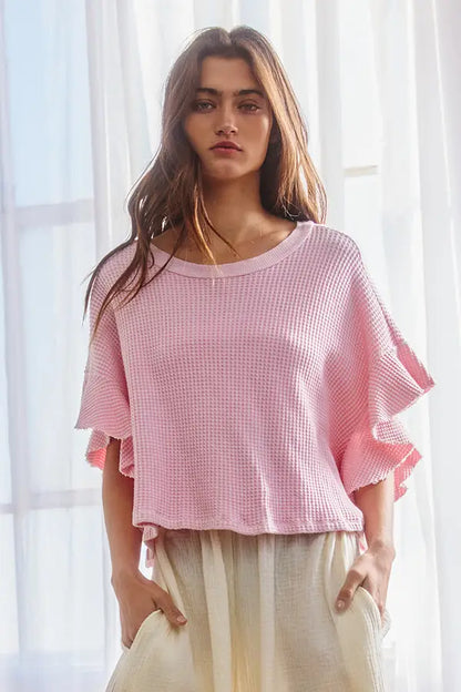 Ruffled Garment Mineral-Wash Heavy Waffle Cropped Top