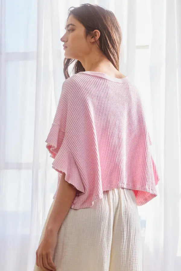 Ruffled Garment Mineral-Wash Heavy Waffle Cropped Top