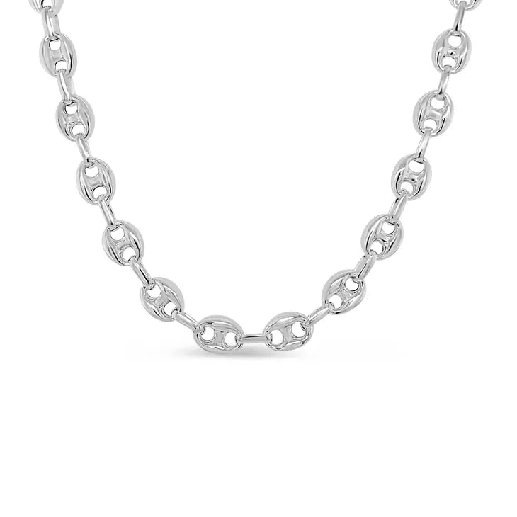 Silver Puffed Mariner Chain Necklace