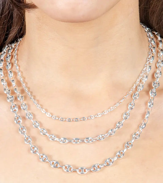 Silver Puffed Mariner Chain Necklace