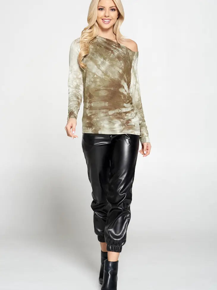 Renee C. - Made in USA Olive Tie Dye Off the Shoulder Top