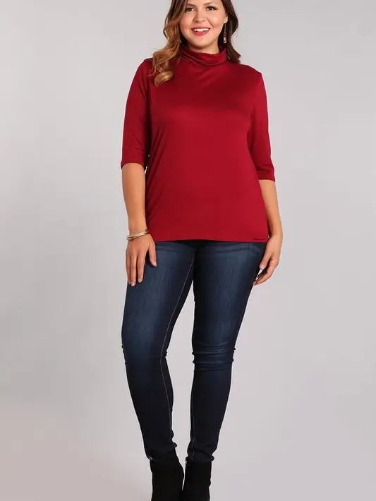 Plus Solid Knit Turtle Neck Top